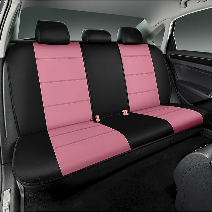 Road Comforts Car Seat Cover, Leather Car Seat Cover Full Set, Automotive Seat Covers, Airbag Compatible Universal Fit for Most Cars (Pink)