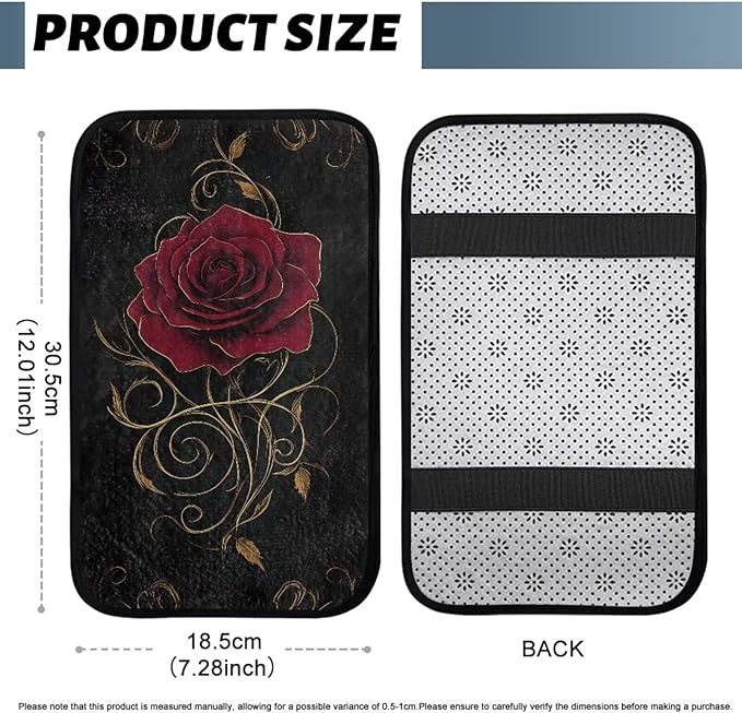 Bulopur Red Rose Car Center Console Cushion Pad Flannel Protect from Pet Claws Auto Armrest Console Cover Easy to Install 12.01 x 7.28 Inch Universal Fit for Auto Truck Van SUV