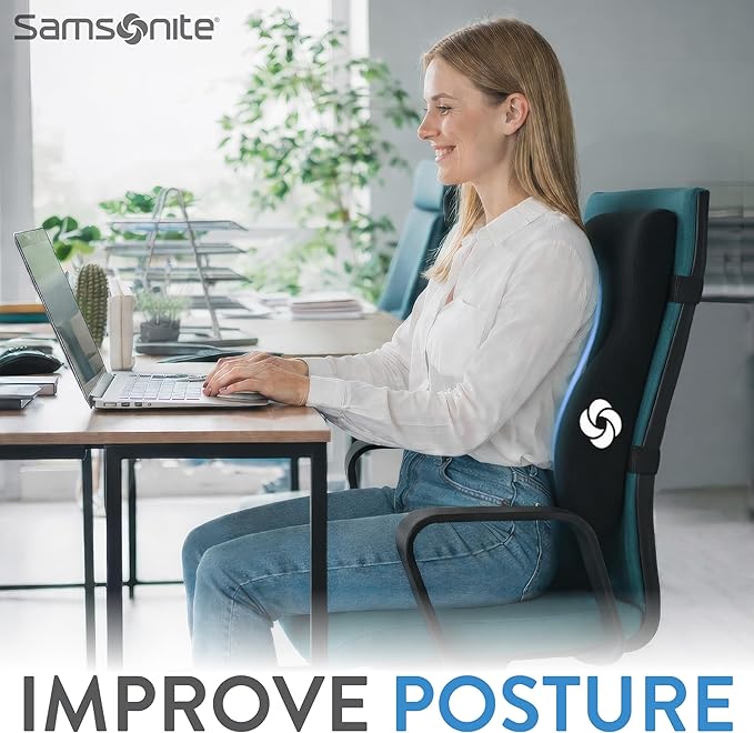 Samsonite Lumbar Support Pillow Mid and Lower Back– Office Chair Back Cushion, Gaming Chair, Desk Chair, Car Seat Lumbar, Work from Home Office Accessories, Black
