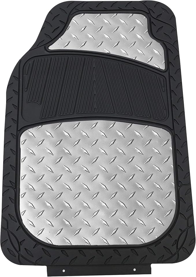 FH Group Automotive Floor Mats - Heavy-Duty Metallic Rubber Floor Mats for Cars, Universal Fit Full Set, Climaproof Floor Mats, Trimmable Floor Mats for Most Sedan, SUV, Truck Floor Mats Silver