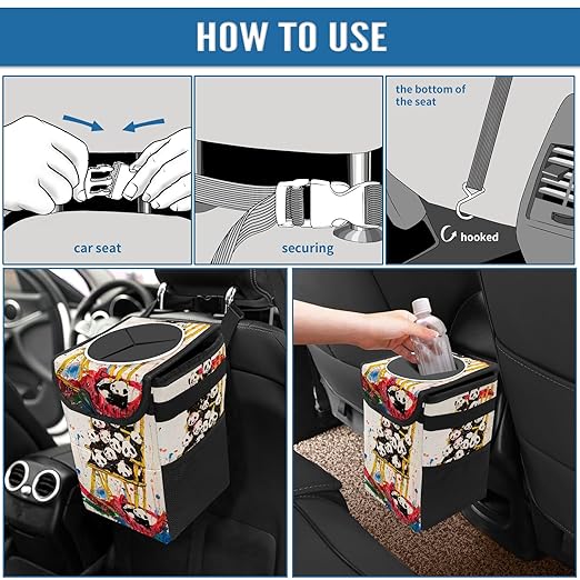 GVGHIDZ Car Trash Can – Multi-Purpose, Lightweight and Portable with Durable Water-Resistant Coating, No Installation Required, Practical and Ample Capacity, Variety of Colors.Red Panda