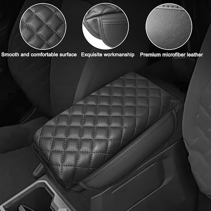 SENSHINE 1.2in Thickness Center Console Cover for Tacoma Accessories 2024 2025 2026 Armrest Cover Leather Armrest Box Lid Protector Cushion Pad with Pockets Interior (Black Stitch)