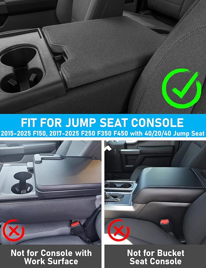Center Console Cover for Ford F150 F250 F350 F450 F550 2015-2025 with 40/20/40 Jump Seat, PU Leather Middle Console Cover Armrest Seat Box Lid Protective Cover