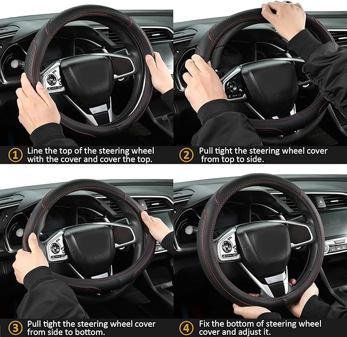West Llama Customized Auto Car Steering Wheel Cover for Chevy 14.5-15 inches, Steering Wheel Cover for Chevrolet (Black+Red - Standard Size)
