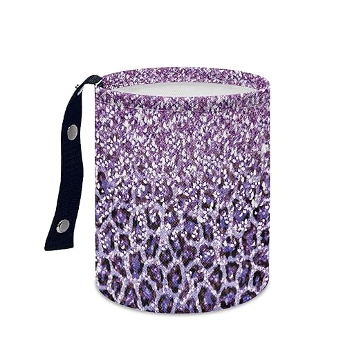 Car Trash Can with Hanging for Back Seat, Car Accessories for Women Men Automotive Garbage Cans Vehicle Trash Can for Truck SUVBling Purple Leopard Print