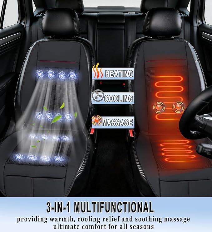 All-Weather Car Seat Cooling System with 16 Fans & Massage, 12V Ventilated Pad for Front Seats, Compatible with Cars and SUVs (Warm&Cooling&Massage-2)