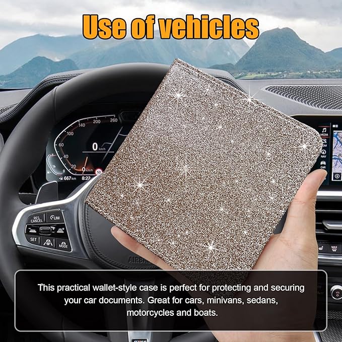Kewucn Car Registration and Insurance Holder, Leather Auto Glove Box Organizer, Vehicle Compartment Accessories Case for Cards, Driver License & Essential Documents