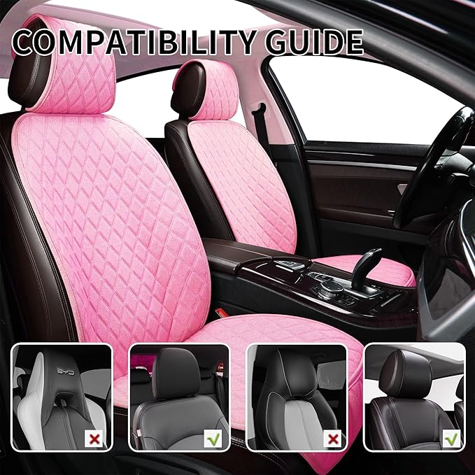 ENOGE Linen Car Seat Covers Front Seat Covers Breathable Cloth Fabric Car Seat Protector Universal Fit Most Automotive, Van, SUV, Trucks(Pink, 1 Front Set)