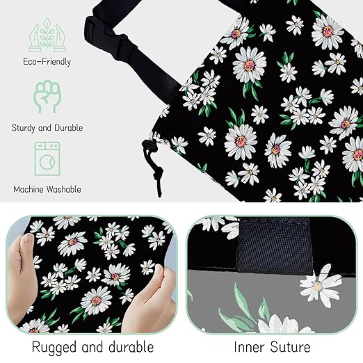 NHNXHWIA White Daisy Car Garbage Bag,Waterproof Small Car Trash Bag Hanging Back of Seat,Drawstring Hanging Car Trash Bag with Adjustable Buckle for Car Accessories