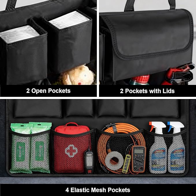 Car Trunk Organizer, Car Storage Bag with 8 Pockets, Car Organizers and Storage, Large Capacity Backseat Hanging Organizer for Car, SUV, Truck, MPV