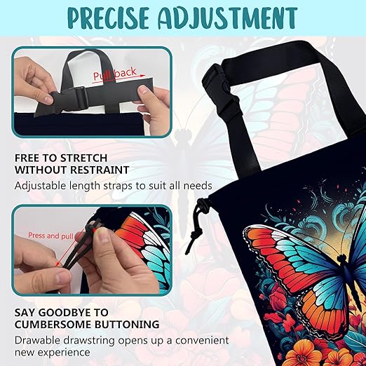 KXWQTRDD Car Garbage Bag Colorful Butterfly with Flowers Hanging Canvas Car Trash Bag Waterproof Drawstring Car Back Seat Organizer for Car Back Front Seat Console with Adjustable Buckle