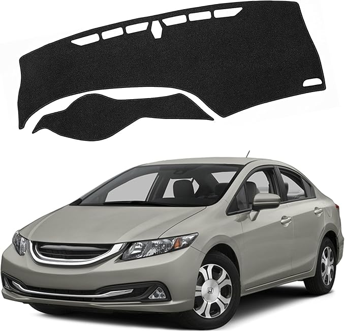 Upgraded Dash Mat for 2012-2015 Honda Civic Polyester Dash Board UV Protection Non-Slip Windshield Reflective Dash Cover Interior Accessory Black