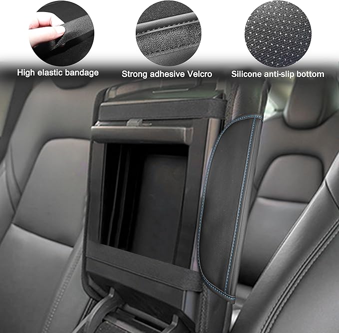 SENSHINE 1.2in Thickness Center Console Cover for Honda CRV Accessories 2023 2024 2025 2026 Middle Console Cover Leather Armrest Box Lid Protector Cushion Pad with Pockets Interior (Blue Stitch)