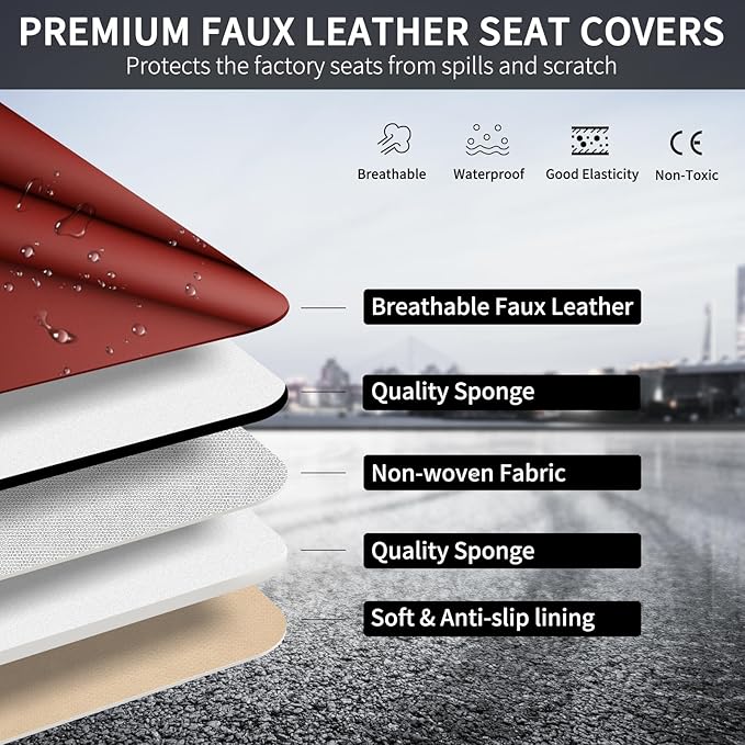COVER EMPIRE Red Seat Covers for Cars, 2Pcs Universal Leather Car Seat Covers Front Seats, Full Coverage Automotive Seat Covers for Most Sedans Trucks SUVs, Waterproof Breathable Car Seat Cover
