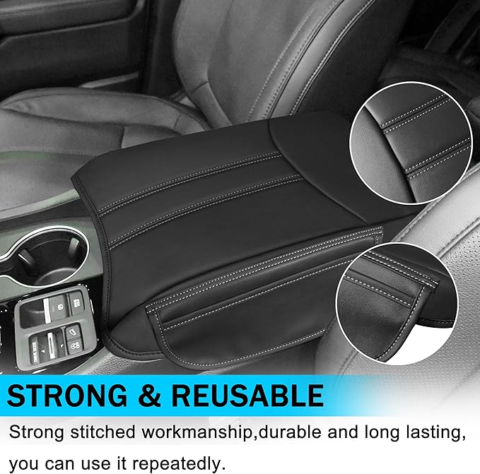 SENSHINE Armrest Cover for Honda Pilot Accessories 2023 2024 2025 2026 Center Console Cover Anti-Scratch Leather Armrest Protector Middle Console Pad with Side Pockets for Honda Pilot (Gray Stitch)