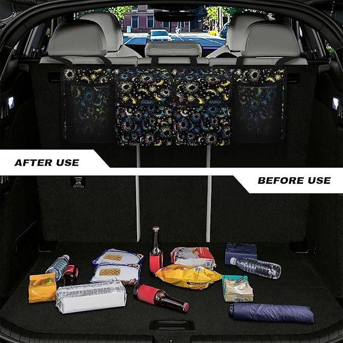 CLOHOMIN Multicolor Patterned Car Trunk Organizer, Fashion Car Accessory, Easy to Install, Washable, Car Backseat Storage Bag, Auto Sedan SUV