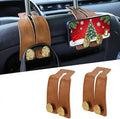 URIZZD 2PCS Leather Car Seat Hooks for Headrest, Vehicle Hanger Storage Organizer Universal for Handbag Purse, Car Accessories Gift (Brown-Gold)