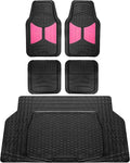 FH Group Monster Eye Full Set Rubber Floor Mats w. Trimmable Vinyl Trunk Liner/Cargo Mat Black- Fit Most Car, Truck, SUV, or Van (Pink/Black) F11313- F16403