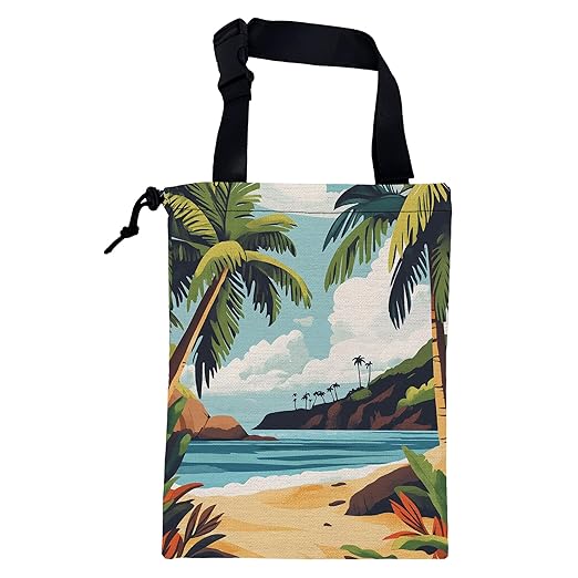 KXWQTRDD Car Garbage Bag Tropical Beach Palm Trees Drawstring Car Trash Bag Hanging for Back Seat with Adjustable Buckle Canvas Vehicle Trash Can Easy-to-Install