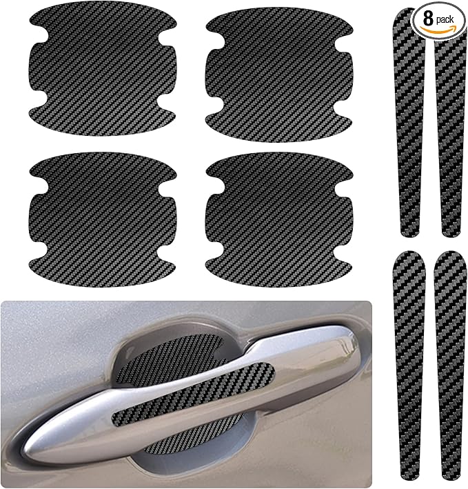 8PCS Car Door Handle Scratch Protector, Car Door Handle Sticker, Carbon Fiber Auto Doors Handles Paint Guard Cover, Waterproof Auto Paint Guard Protective Films Fit for Most Vehicles (Black)