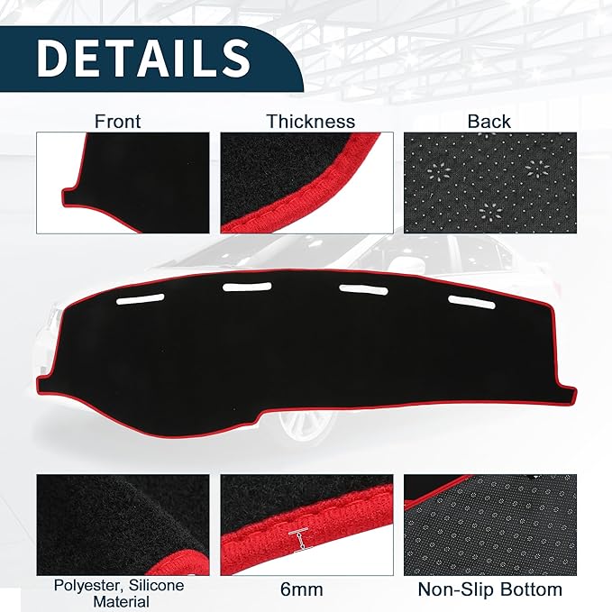 Dash Cover for Honda Civic Non-Slip | Center Console Dashboard Cover Mat Black Red 1 Pcs