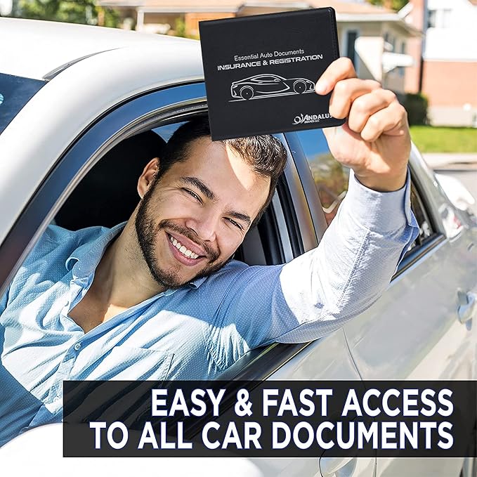 Andalus Auto Registration & Insurance Card Holder Pack of 3, Waterproof Essential Car Registration Holder with Hook & Loop Closure, Perfect for Every Vehicles Glove Boxes (Black - 5.1" X 4.6")