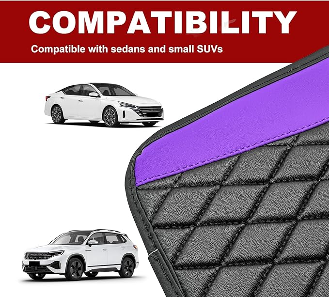 Leather Car Center Console Cover with Side Storage Pockets, Universal Leather Waterproof Armrest Pad Protector & Organizer for Cars, Vehicles, SUVs Interior Decor Stylish Car Decoration (Purple)