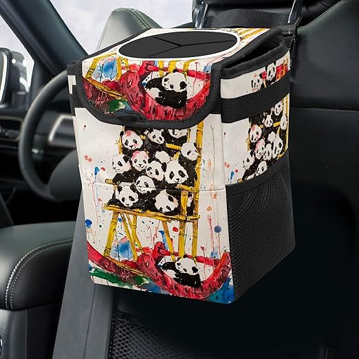 GVGHIDZ Car Trash Can – Multi-Purpose, Lightweight and Portable with Durable Water-Resistant Coating, No Installation Required, Practical and Ample Capacity, Variety of Colors.Red Panda