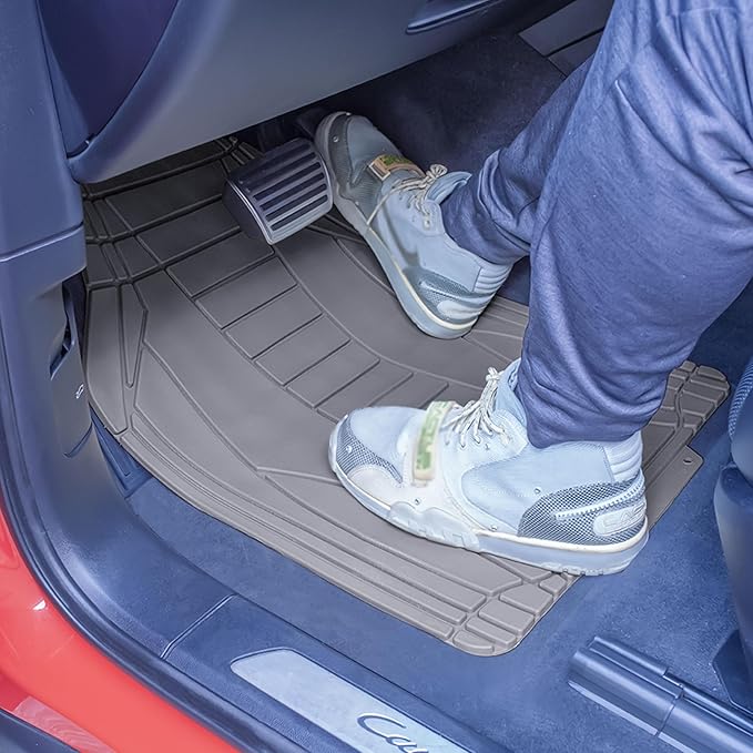 TLH Car Floor Mats, Gray Sleek Linear, Full Set, Rubber, Waterproof, Stain-Resistant, Easy to Clean, Washable, Durable for Ultimate Protection, Perfect for Cars, Trucks, SUVs, Vans