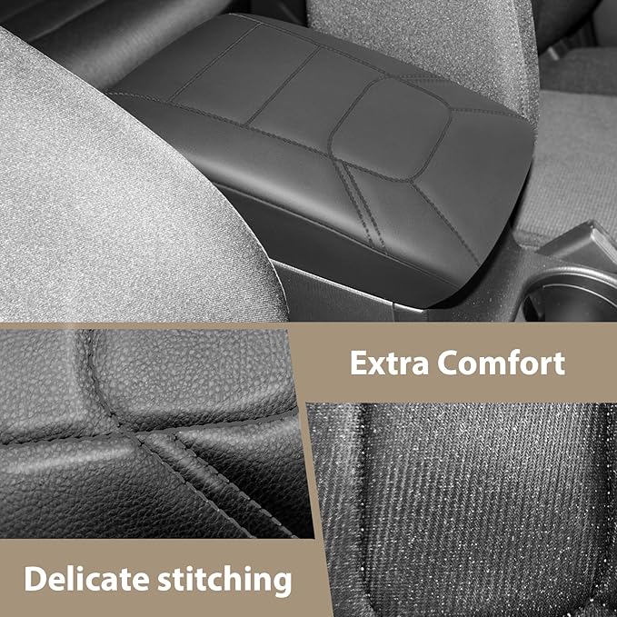 Muslogy Armrest Pad Center Console Cover Compatible with Mazda CX-5 2025 2024 2023-2017 CX5 Accessories Middle Console Cover Cushion Vegan Leather Armrest Lid Protector (Black/Whtie Stitching)