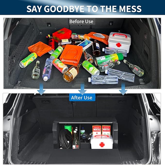 CarCrate Car Trunk Organizer for SUV, Car Organizer Trunk Storage with Magnetic Lid & Push-pull Handle, Leather Waterproof Car Storage Organizer Trunk for Sedan Minivans Van (11.4''*20.5''*12.2'')