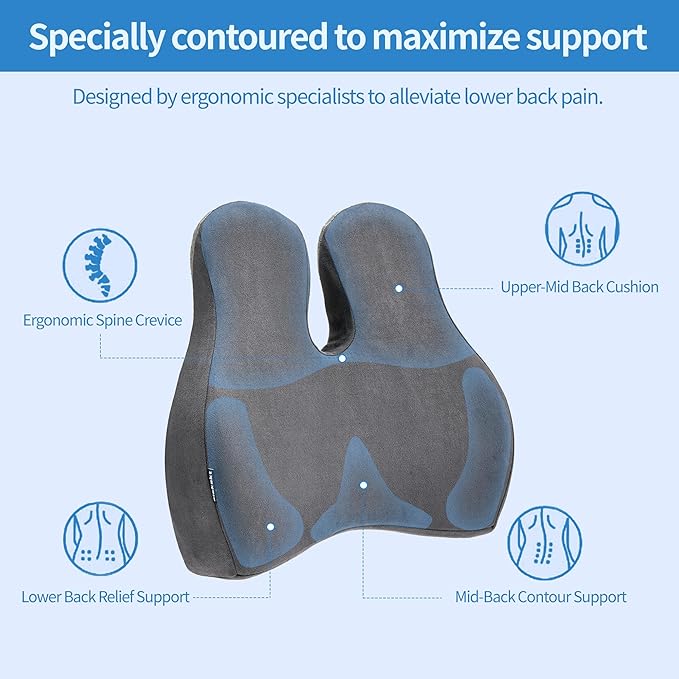 Zickskt Lumbar Support Pillow for Office Chair - Memory Foam Back Cushion for Chair, Car, Couch - Lumbar Pillow Promotes Better Posture, Back Pain Relief with Adjustable Strap & Non-Slip