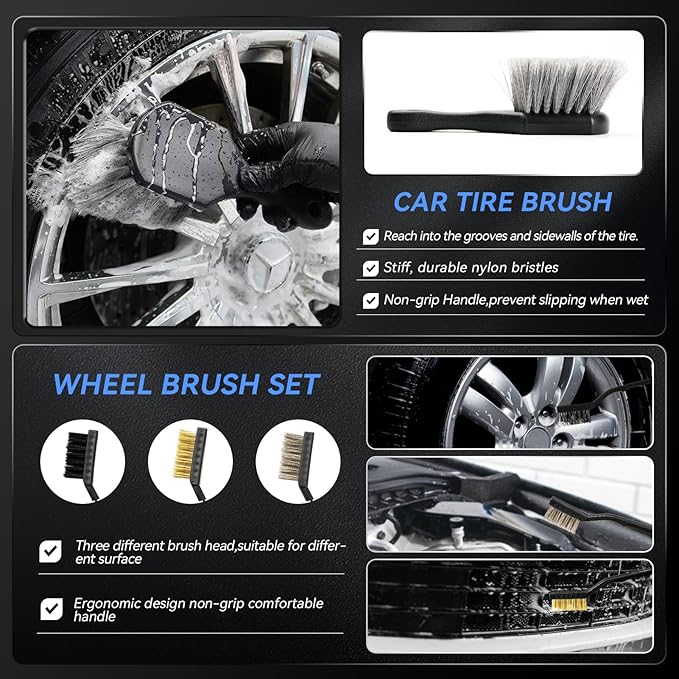 21Pcs Car Detailing Kit,Compelete Car Cleaning Kits Interior Cleaner with Detailing Brushes,Car Wash Kit with Cleaning Gel,Wash Mitt, Car Care Gift for Men