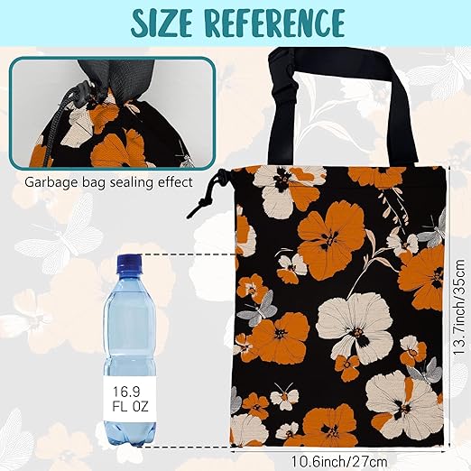 KXWQTRDD Car Garbage Bag Orange and White Floral and Butterfly Drawstring Car Trash Bag Hanging for Back Seat with Adjustable Buckle Canvas Vehicle Trash Can Easy-to-Install