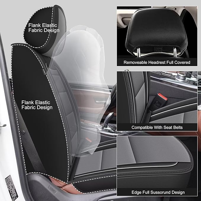 YORKNEIC Full Set Seat Covers Fit for Volvo XC60 2010-2017: 5 Seats Leather Car Seat Covers - Waterproof Car Seat Protector Compatible Airbag (Black & Grey)