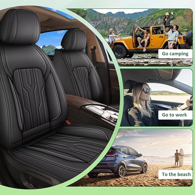 YORKNEIC Seat Covers Full Set for kia Soul 2010-2023 2024: 5 Seats Leather Car Seat Covers Protector (2 Row 5 Seat, Black)