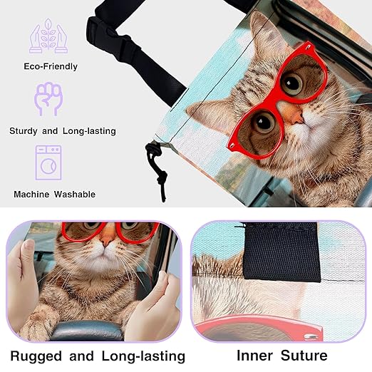 Car Trash Bag Cat Driving Car Car Garbage Bag Waterproof Car Trash Can for Back Seat with Adjustable Straps and Drawstring, Foldable Car Trash Bin for Car Accessories Vehicle Travelling Camping