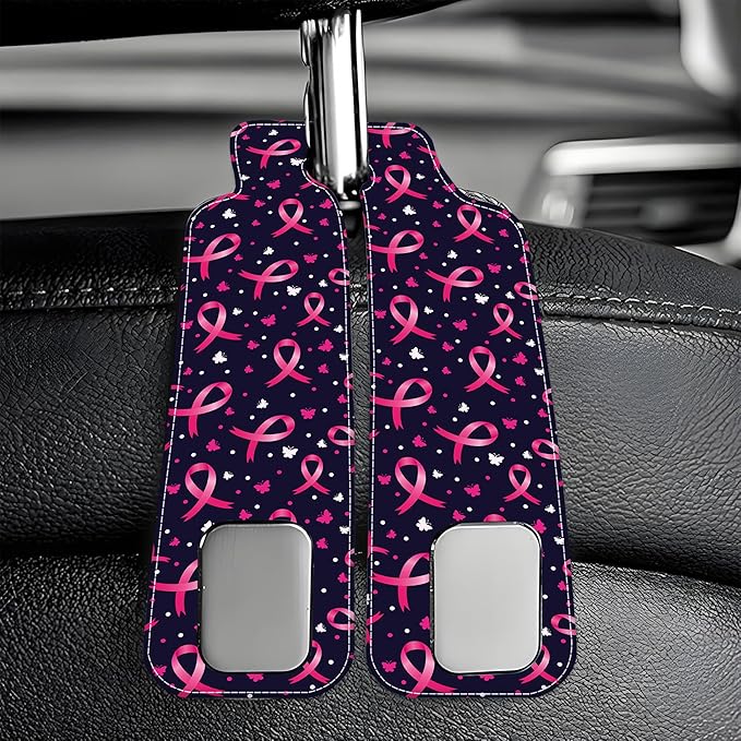 Car Headrest Purse Hanger Black and White Checkered 1 Pack Bag Purse Holder for Car Premium Leather Double Metal Hook for Handbags, Grocery Bags and Phones