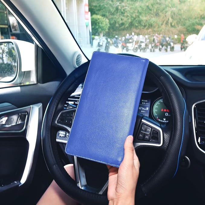 Caihoyu Custom Car Registration and Insurance Card Holder Personalized Leather Glove Box Organize Men Women Wallet Accessories Case for Cards, Essential Document Driver License Royal Blue