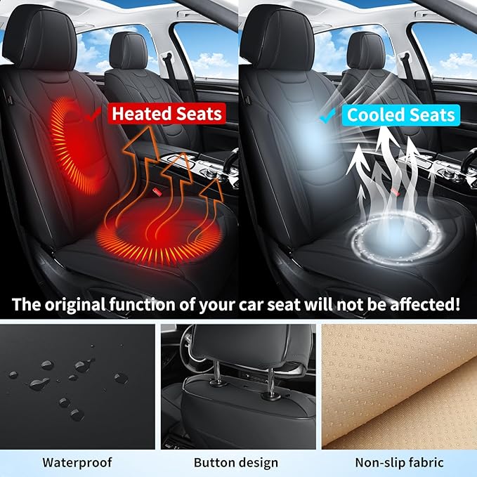 Car Seat Covers for Front Seats – Waterproof & Breathable Faux Nappa Leather, 360° Full Wrap Design, Airbag Compatible, Lumbar Support, Perfect for Drivers With Back Pain From Sitting Too Long – Black