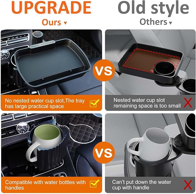 Car Large Cup Holder Expander, 4-in-1 Cupholder Extender with Swivel and Detachable Snack Food Tray Table for Eating, Travel Essentials for Road Trips for Driver. Model A