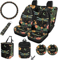 Dragonfly Flower Printed Car Interior Cover Sets, Set of 10, Includes Car Front and Rear Seat Protector, 15 Inch Steering Wheel Cover, Coaster, Trash Can, Air Vent Storage Bag, Keychain