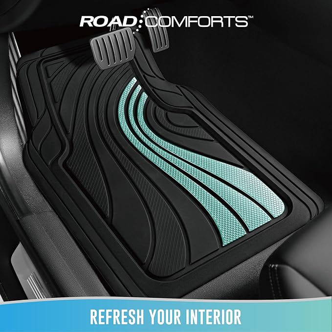 Road Comforts Car Floor Mats Full Set – Front & Rear Car Floor Mats with Aluminum Design, Anti-Slip Backing, All-Weather Protection, Trim-to-Fit Car Mats for Most Sedans, SUVs & Vans - Mint