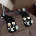 CoBak Purse Hook for Car - Universal Premium Stitched Leather and Aluminum-Magnesium Alloy Double Car Seat Back Storage Hook for Purses, Handbags, Bags (2 Pack),Daisy