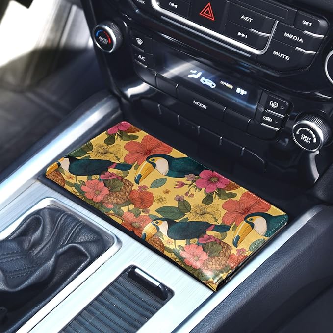 ALAZA Flower Basket Toucan Pattern Car Registration and Insurance Card Holder Vehicle Glove Box Car Organizer Driver License Documents Holder Waller Case Organizers