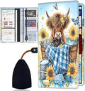 Car Registration and Insurance Card Holder for Women Men, Waterproof PU Leather Glove Box Car Organizer with Magnetic Shut, Vehicle Document Holder for Driver License,Cards, Cute Cow Sunflower