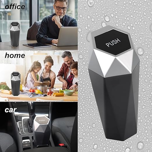 LoyaGour Car Trash Can Bin,Small Garbage Can with Lid,Automotive Cup Holder Mini Cars Trashcan,Portable Door Trash Cans,Car Essentials Gadgets Dustbin (2Pcs, Silver)