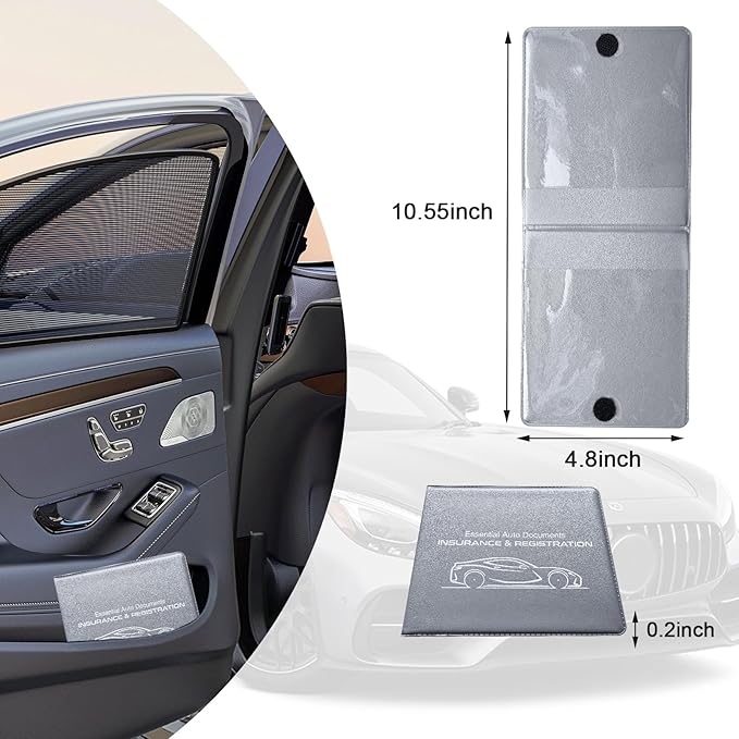 Ziciner Car Registration Insurance Holder, 2Pack Essential Auto Card Document Glove Box Organizer with Touch Fastener, Vehicle Interior Accessories Perfect for Most Car, Truck, SUV(Gray/Small Car)