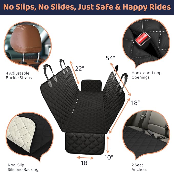 Petloox Dog Car Seat Cover for Back Seat, Waterproof Hammock for Car, SUV & Truck, Non-Slip Backseat Cover for Dogs, Heavy-Duty Dog Hammock Style Seat Protector Pets, Easy to Install & Clean