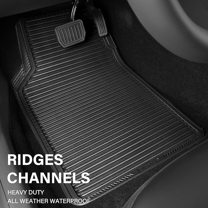CAR PASS Black Rubber Car Floor Mats & Cargo Liners, All Weather Car Mats & Trunk Mats,Waterproof Automotive Floor Mats Trim to Fit for Most Cars Sedans SUVs Vans, Durable Heavy Duty Anti-Slip,Black